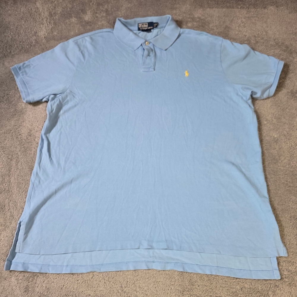 Polo Ralph Lauren Mens XXL Polo Shirt Light Blue Custom Fit Yellow Pony Logo